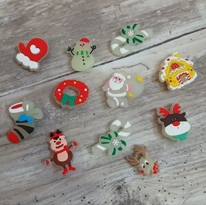 11pc Christmas Glow In The Dark Charms for Clogs Jibbitz Santa Reindeer Snowman
